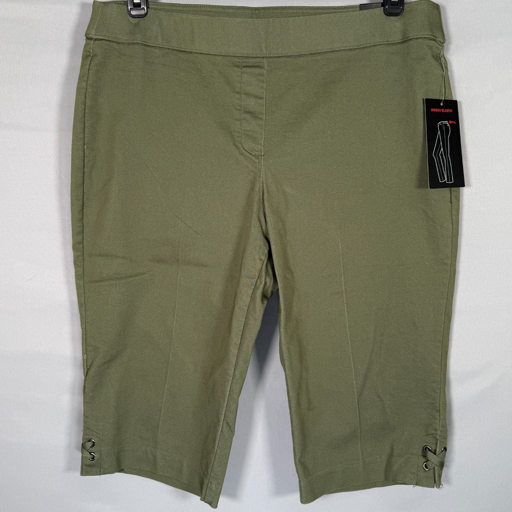 NWT Briggs Sage Green Pull on Elastic Waist‎ Pants Petite 14P Cropped Comfort
